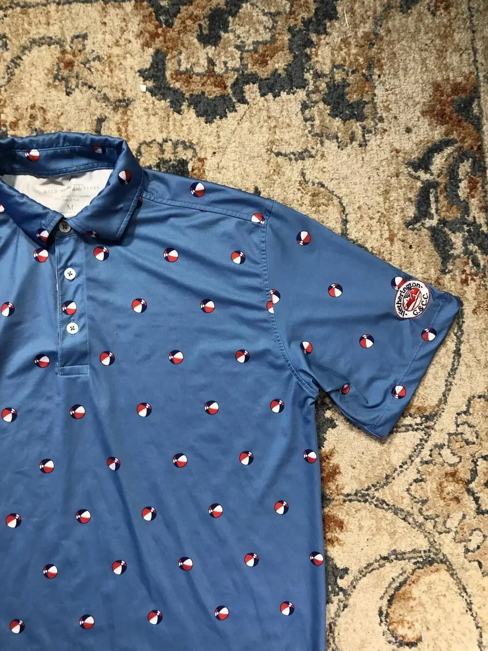 Bald Head Blues Polo Shirt Mens M Blue Beach Ball Golf Performance Short Sleeve